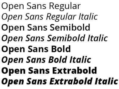 Bilde av ulike varianter av fonten Open sans.