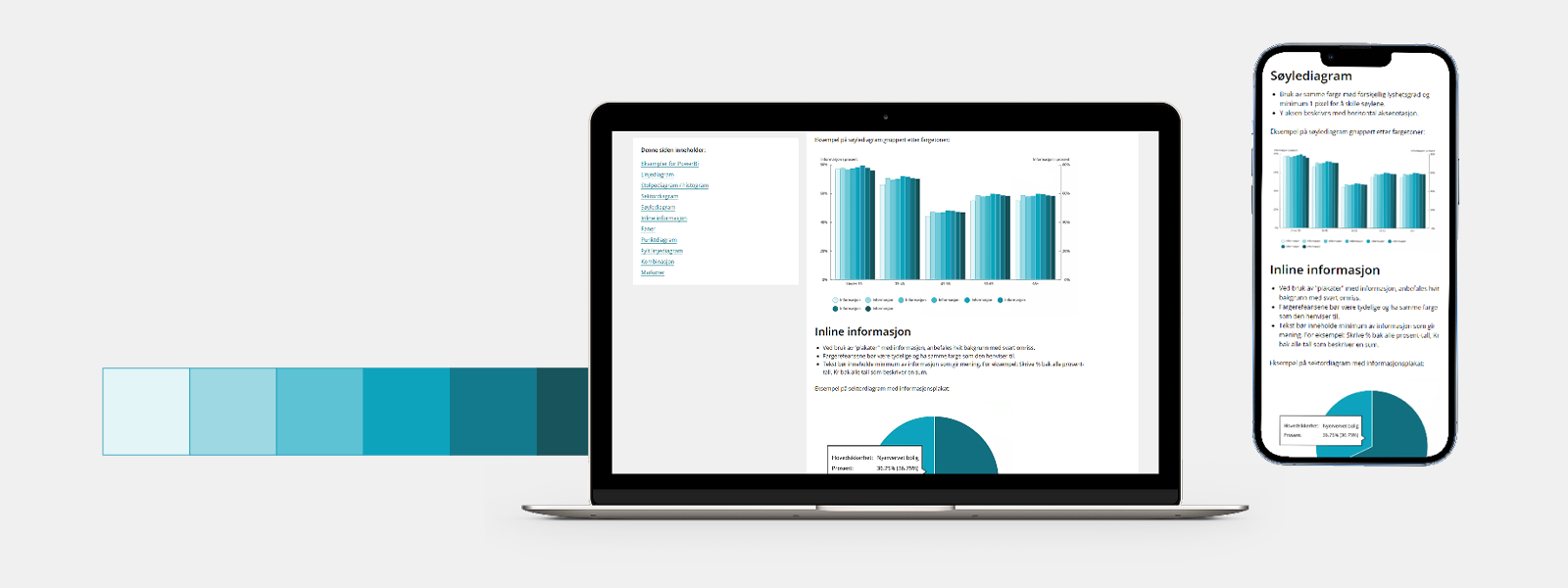 Bilde av eksempler på bruk av visuell stil på grafer i Power Bi.